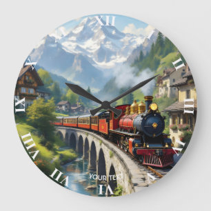 ファンタジーカワイクリムゾンアンティーク列車 ラージ壁時計