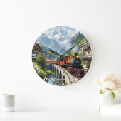 ファンタジーカワイクリムゾンアンティーク列車 ラージ壁時計 (ホーム)