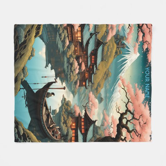 ファンタジーカワイヴィヴィッド日本のアンティークヴィレッジ フリースブランケット (正面(横))