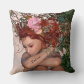 ファンタジーガーデンフェアリーとピンクの花 クッション (裏面)