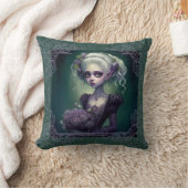 ファンタジーガールかわいいグリーンゴシック枕 クッション (ブランケット)
