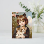 ファンタジーガールと子猫 – ヴィンテージ絵画ズ ポストカード (スタンド正面)