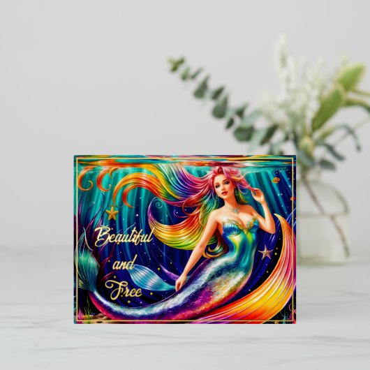 ファンタジーガールマーメイドウォーター自然ニンフラブル 箔シーズンポストカード (立ち正面)