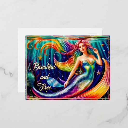 ファンタジーガールマーメイドウォーター自然ニンフラブル 箔シーズンポストカード (正面/裏面)