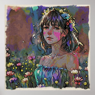 *~ファンタジーガールワイルドフラワーAP56アート絵画ズ ポスター
