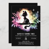 ファンタジーキッズキャット誕生日 招待状 (正面/裏面)