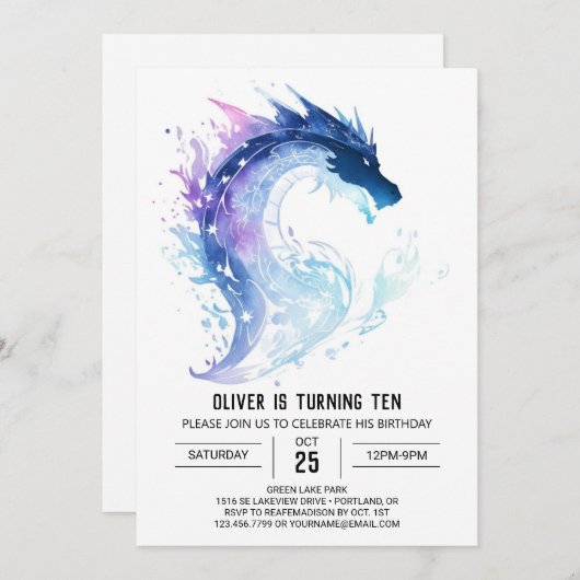 ファンタジーキッズドラゴンアドベンチャー誕生日 招待状 (正面/裏面)