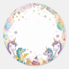 ファンタジーキッズバースデーステッカー 水彩ユニコーン ラウンドシール