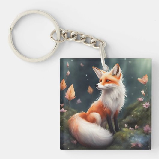 ファンタジーキツネ自然アート キーホルダー (正面)