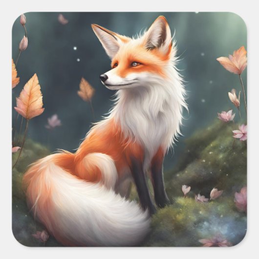 ファンタジーキツネ自然アート スクエアシール (正面)