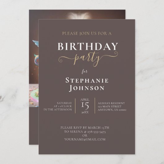 ファンタジーキャッスルドラゴン&ユニコーン誕生日 招待状 (正面/裏面)