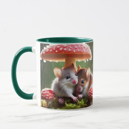 ファンタジーキュートなマッシュルーム雨 マグカップ (左)