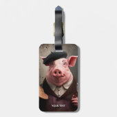 ファンタジーキュートな画家のブタ ラゲッジタグ (裏面縦)