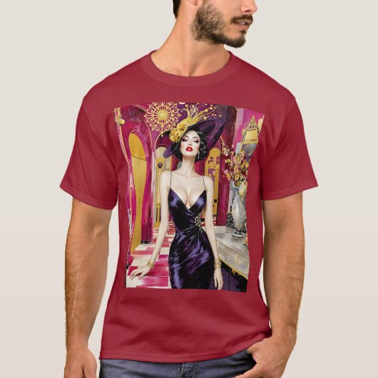 ファンタジーキュートアールデコ調の女性 Tシャツ (正面)