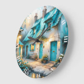 ファンタジーキュートオールドブルーハウス ラージ壁時計 (傾斜)