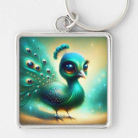 ファンタジーキュートグリーンベビー孔雀 キーホルダー (正面)