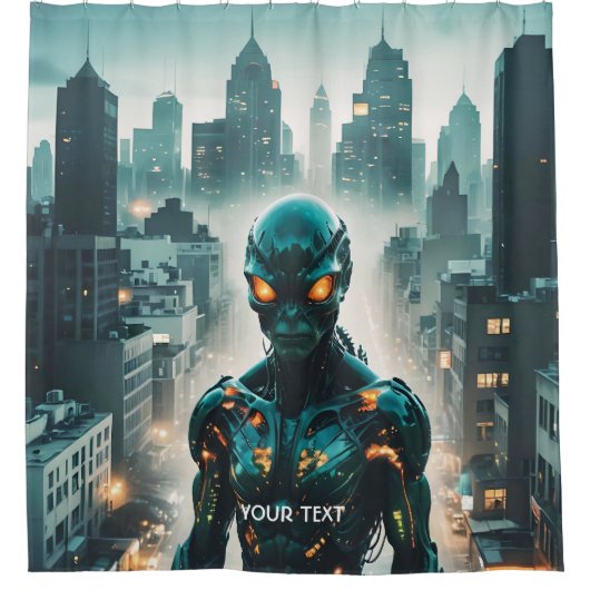 ファンタジーキュートサイボーグ夕べシティ シャワーカーテン (正面)