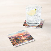 ファンタジーキュートサンセットニューオーリンズビュー スクエアペーパーコースター (インサイチュ)