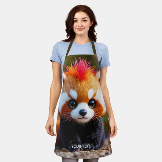 ファンタジーキュートパンダレッドハイ エプロン (着用した状態)