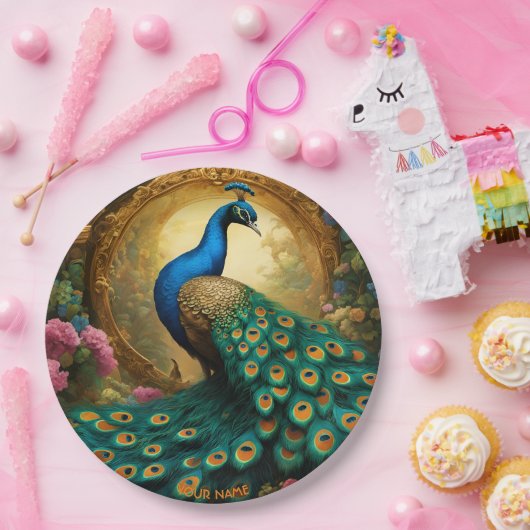 ファンタジーキュートビッドロマンティックピーコックポートレート ペーパープレート (パーティー)