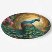 ファンタジーキュートビッドロマンティックピーコックポートレート ペーパープレート (アングル)