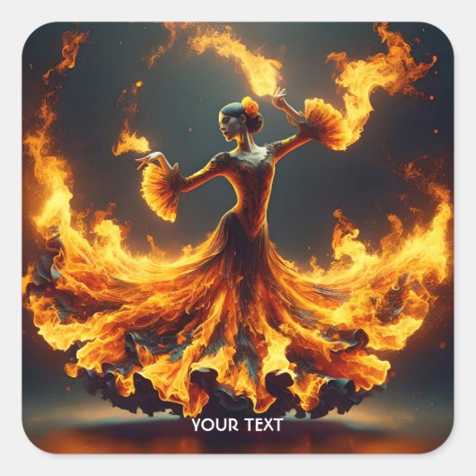 ファンタジーキュートフラメンコガール踊り スクエアシール (正面)
