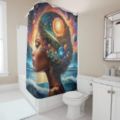 ファンタジーキュートヴィヴィヴィッドガール宇宙ビーチ シャワーカーテン (インサイチュ)