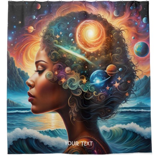 ファンタジーキュートヴィヴィヴィッドガール宇宙ビーチ シャワーカーテン (正面)