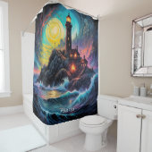 ファンタジーキュートヴィヴィヴィッドライトハウスシーナイト シャワーカーテン (インサイチュ)