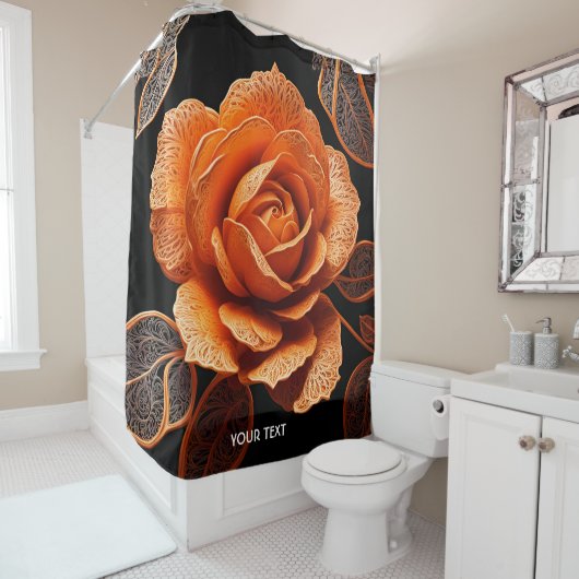 ファンタジーキュートヴィヴィヴィヴィッドオレンジバラフィリグリー シャワーカーテン (インサイチュ)