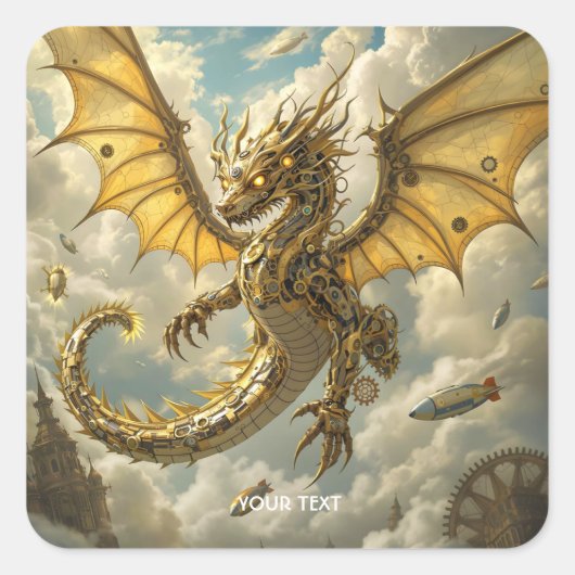 ファンタジーキュート時計ドラゴン空 スクエアシール (正面)