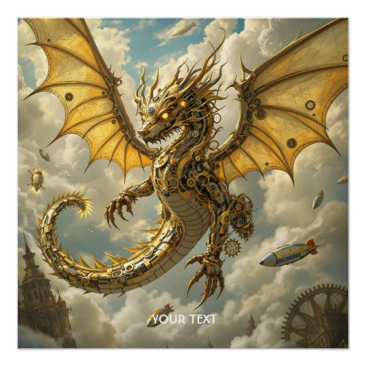 ファンタジーキュート時計ドラゴン空 ポスター (正面)