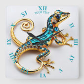 ファンタジーキュート鮮やかなアールデコゲッコ スクエア壁時計 (正面)