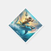 ファンタジーキュート鮮やかなギリシャのゴッドシャーク スタンダードカクテルナプキン (角)