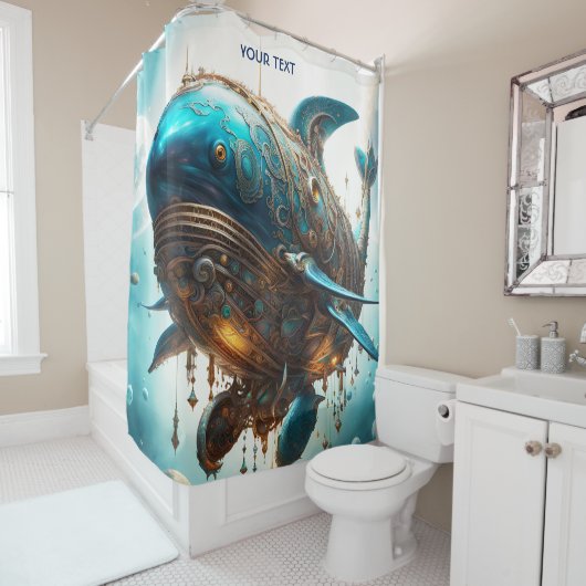 ファンタジーキュート鮮やかなスチームパンクホエールシー シャワーカーテン (インサイチュ)