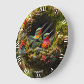 ファンタジーキュート鮮やかなハミングバードネストモス ラージ壁時計 (傾斜)