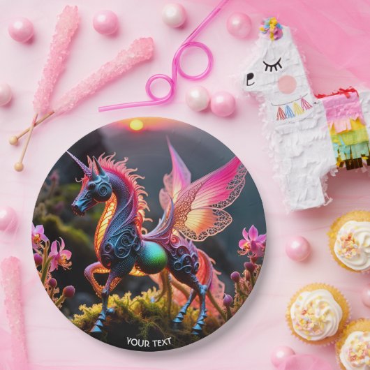 ファンタジーキュート鮮やかなユニコーンフィリグラーレース ペーパープレート (パーティー)