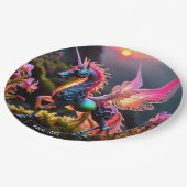 ファンタジーキュート鮮やかなユニコーンフィリグラーレース ペーパープレート (アングル)