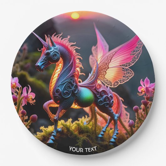 ファンタジーキュート鮮やかなユニコーンフィリグラーレース ペーパープレート (正面)