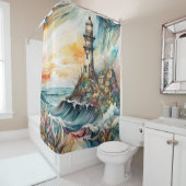 ファンタジーキュート鮮やかなライトハウス漫画の嵐 シャワーカーテン (インサイチュ)