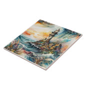 ファンタジーキュート鮮やかなライトハウス漫画の嵐 タイル (側面)