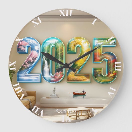 ファンタジーキュート2025年数字 ラージ壁時計 (正面)