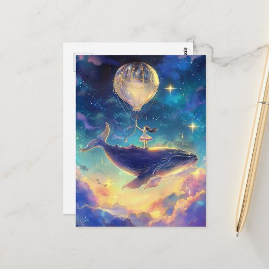 ファンタジークジラが雲に乗る ポストカード (正面/裏面インサイチュ)