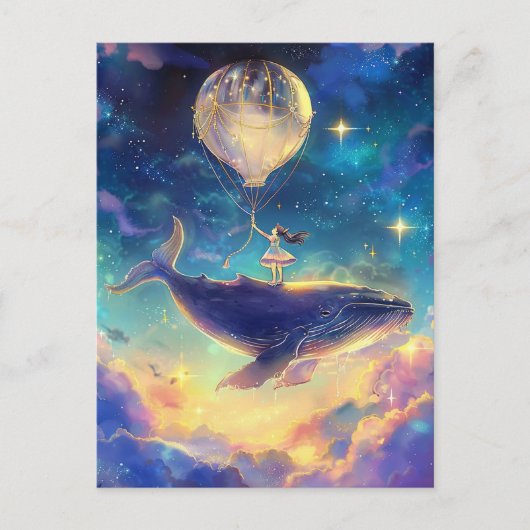 ファンタジークジラが雲に乗る ポストカード (正面)