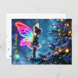 ファンタジークリスマス妖精の雪の木のホリデーライト ポストカード
