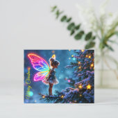 ファンタジークリスマス妖精の雪の木のホリデーライト ポストカード (スタンド正面)