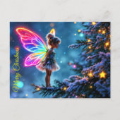 ファンタジークリスマス妖精の雪の木のホリデーライト ポストカード (正面)