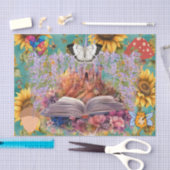 ファンタジークリップアートコラージュ城フローラ蝶 薄葉紙 (クラフト)