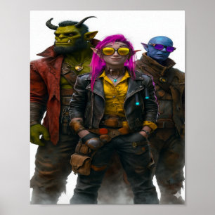 ファンタジークルー – Cyberpunk Orc、小妖精や小人&神秘的な戦士 ポスター