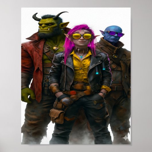 ファンタジークルー – Cyberpunk Orc、小妖精や小人&神秘的な戦士 ポスター (正面)